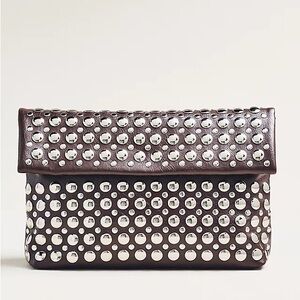 NWT Anthropologie Brown Clutch with Silver Accents